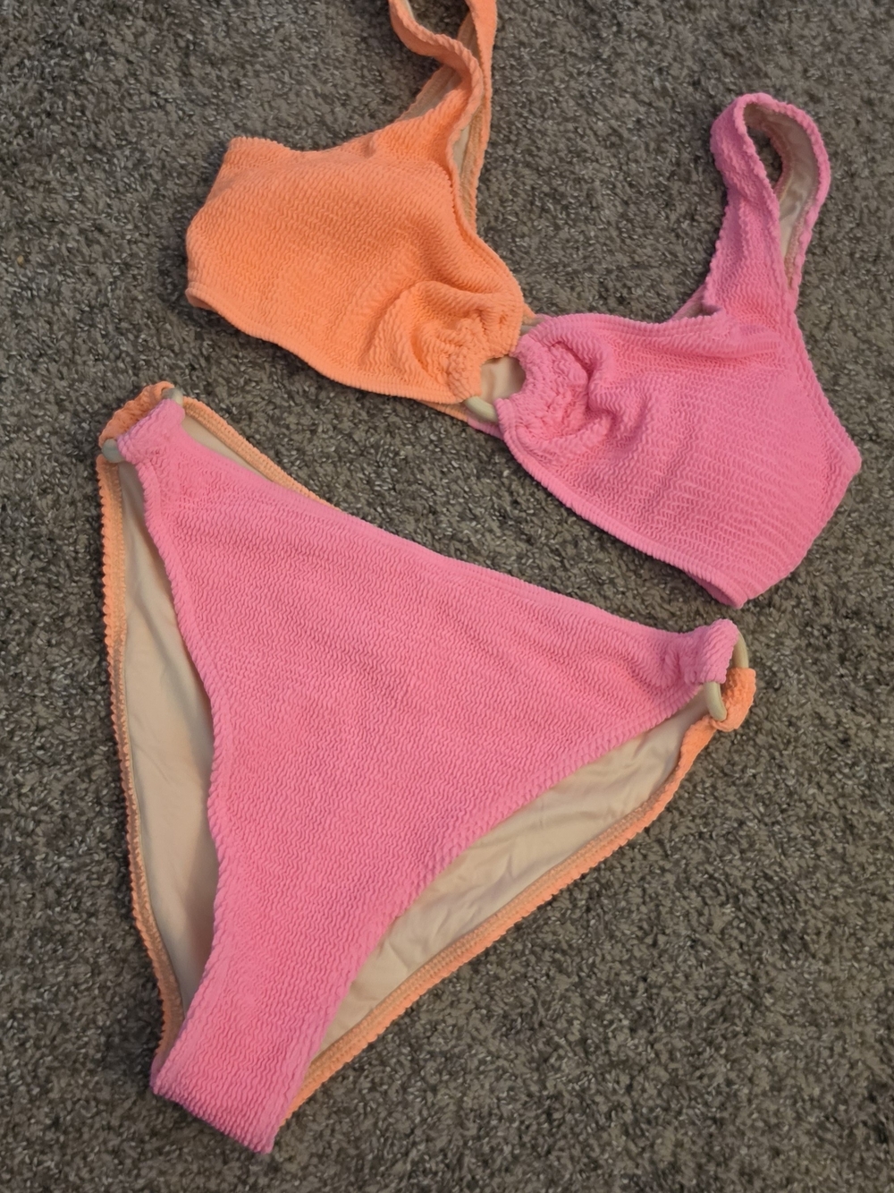 Women’s Two-Tone Pink and Orange Textured Bikini